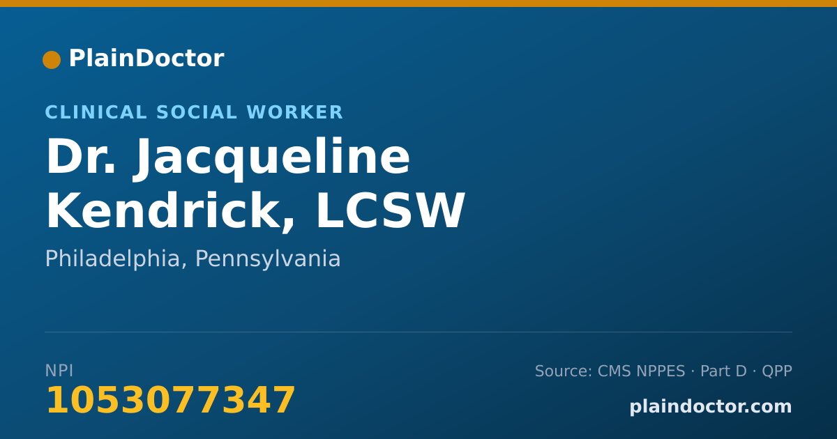Shareable card for Jacqueline Kendrick, LCSW - Clinical Social Worker, Philadelphia, PA