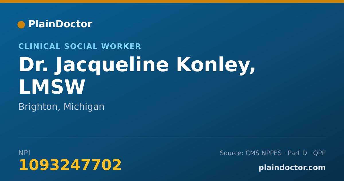 Shareable card for Jacqueline Konley, LMSW - Clinical Social Worker, Brighton, MI