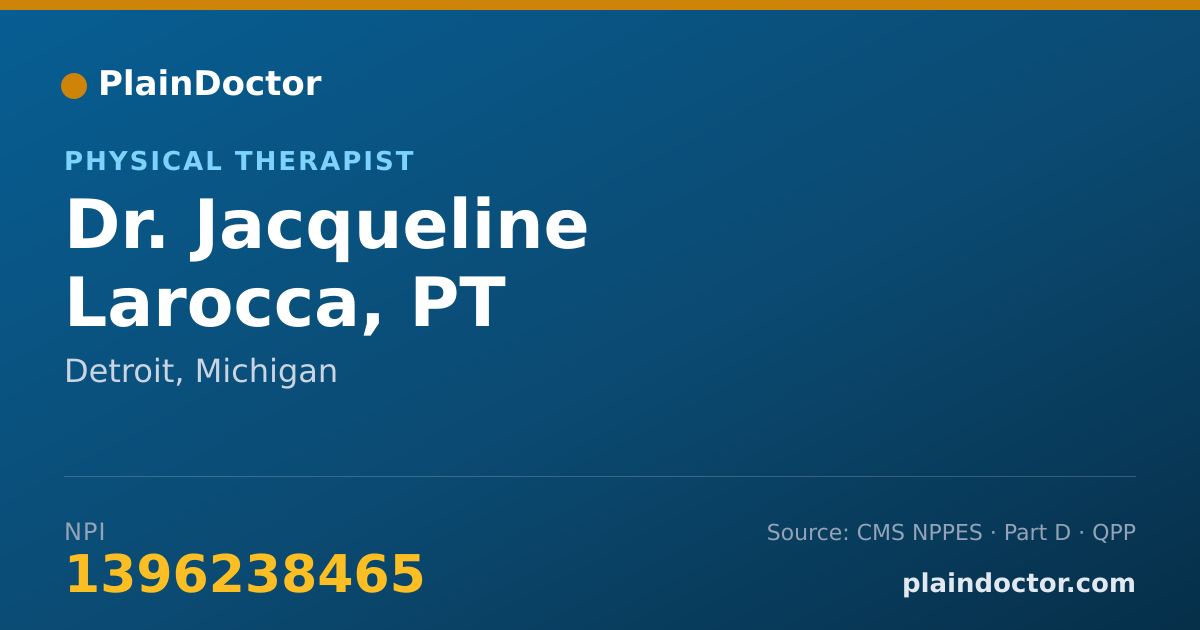 Shareable card for Jacqueline Larocca, PT - Physical Therapist, Detroit, MI