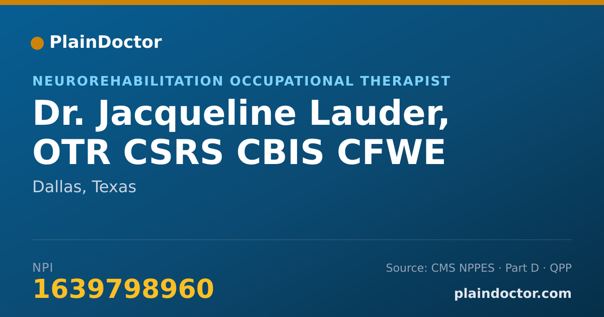 Shareable card for Jacqueline Lauder, OTR CSRS CBIS CFWE - Neurorehabilitation Occupational Therapist, Dallas, TX