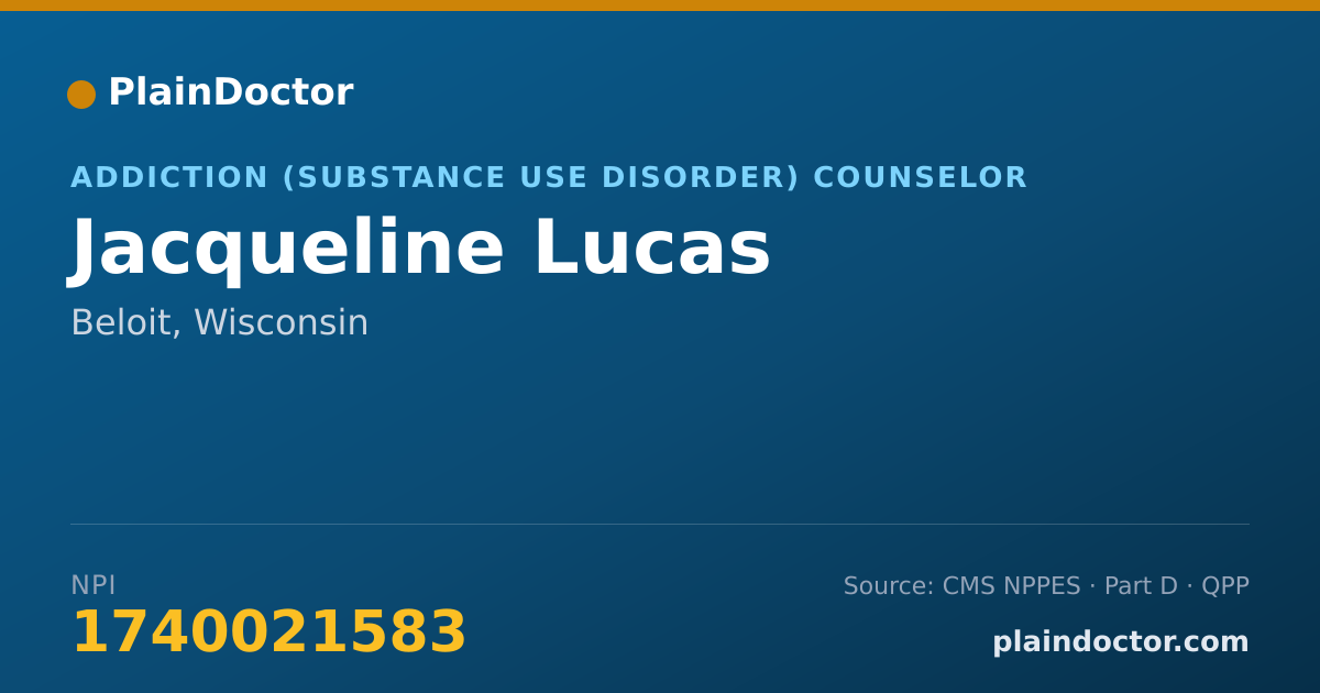 Shareable card for Jacqueline Lucas - Addiction (Substance Use Disorder) Counselor, Beloit, WI