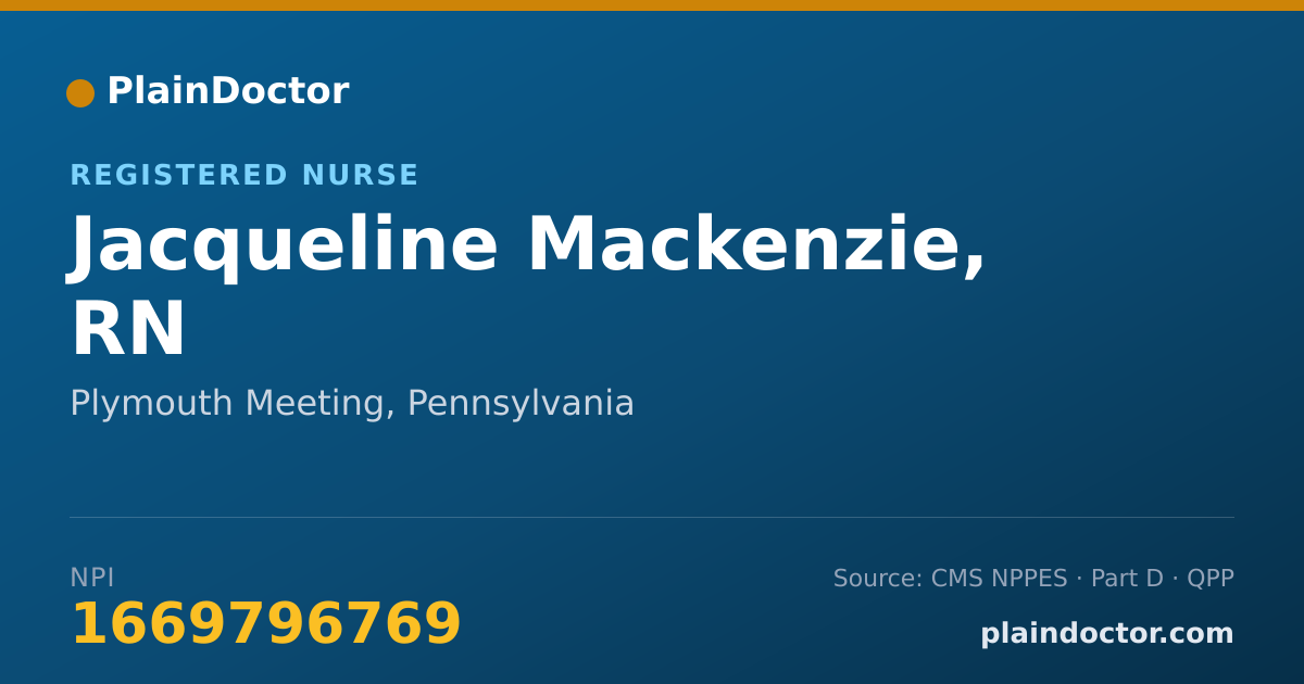 Shareable card for Jacqueline Mackenzie, RN - Registered Nurse, Plymouth Meeting, PA