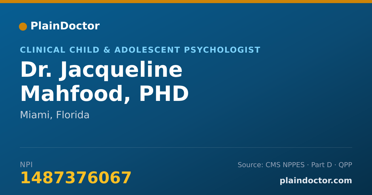 Shareable card for Jacqueline Mahfood, PHD - Clinical Child & Adolescent Psychologist, Miami, FL