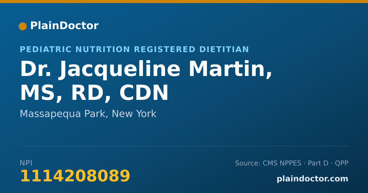 Shareable card for Jacqueline Martin, MS, RD, CDN - Pediatric Nutrition Registered Dietitian, Massapequa Park, NY