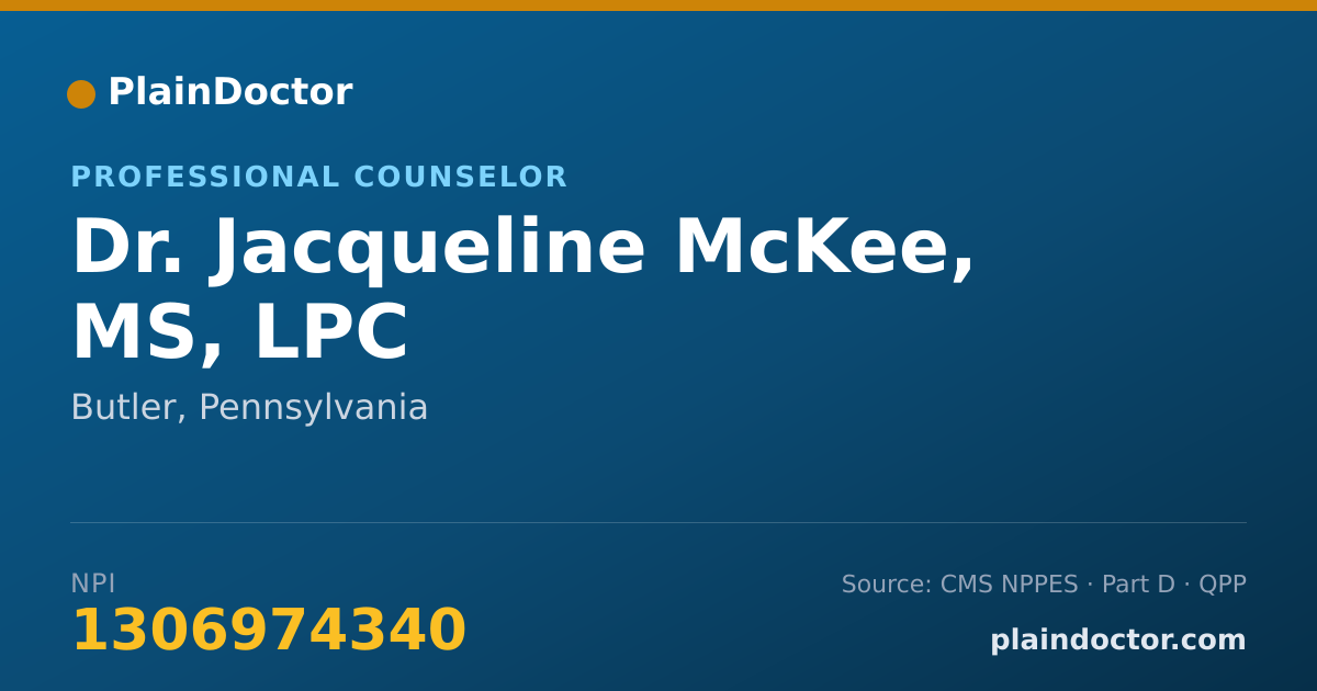 Shareable card for Jacqueline McKee, MS, LPC - Professional Counselor, Butler, PA