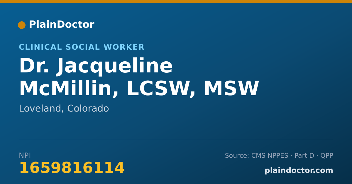 Shareable card for Jacqueline McMillin, LCSW, MSW - Clinical Social Worker, Loveland, CO