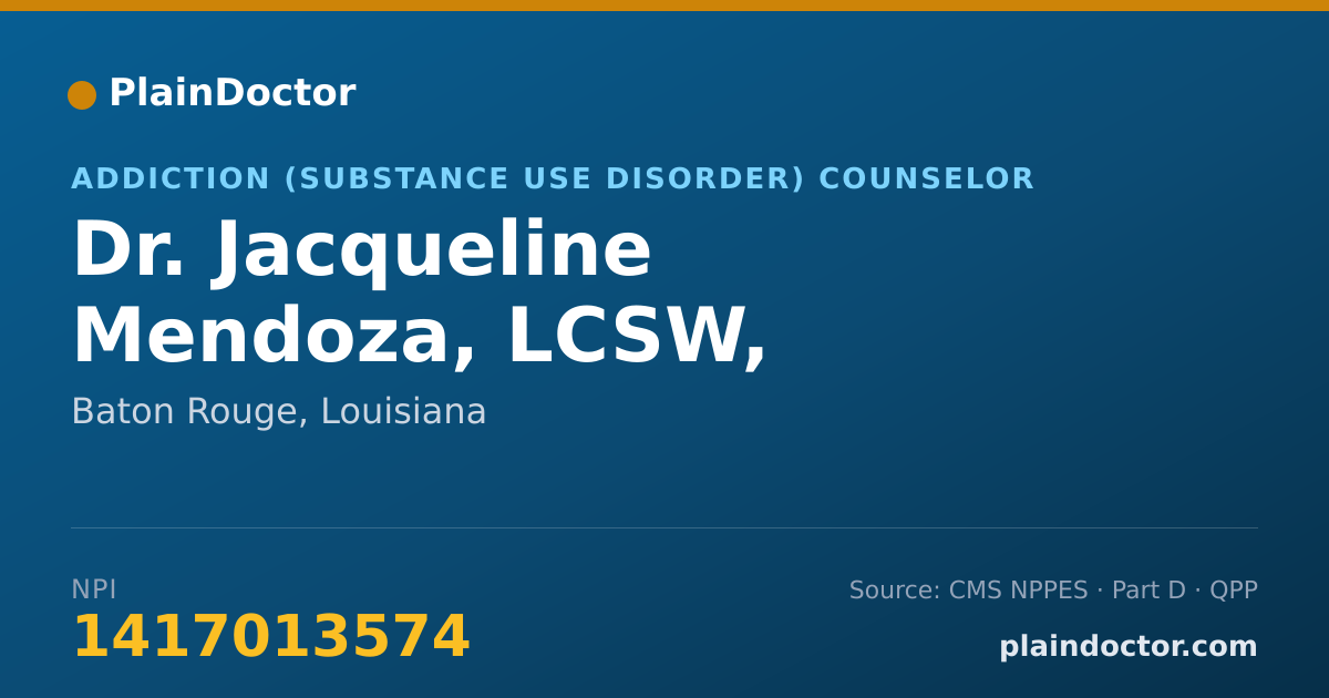Shareable card for Jacqueline Mendoza, LCSW, ACSW,LCDC (TX) - Addiction (Substance Use Disorder) Counselor, Baton Rouge, LA