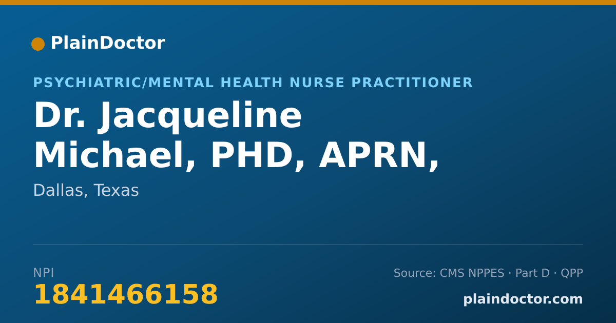 Shareable card for Jacqueline Michael, PHD, APRN, WHNP-BC - Women's Health Nurse Practitioner, Dallas, TX