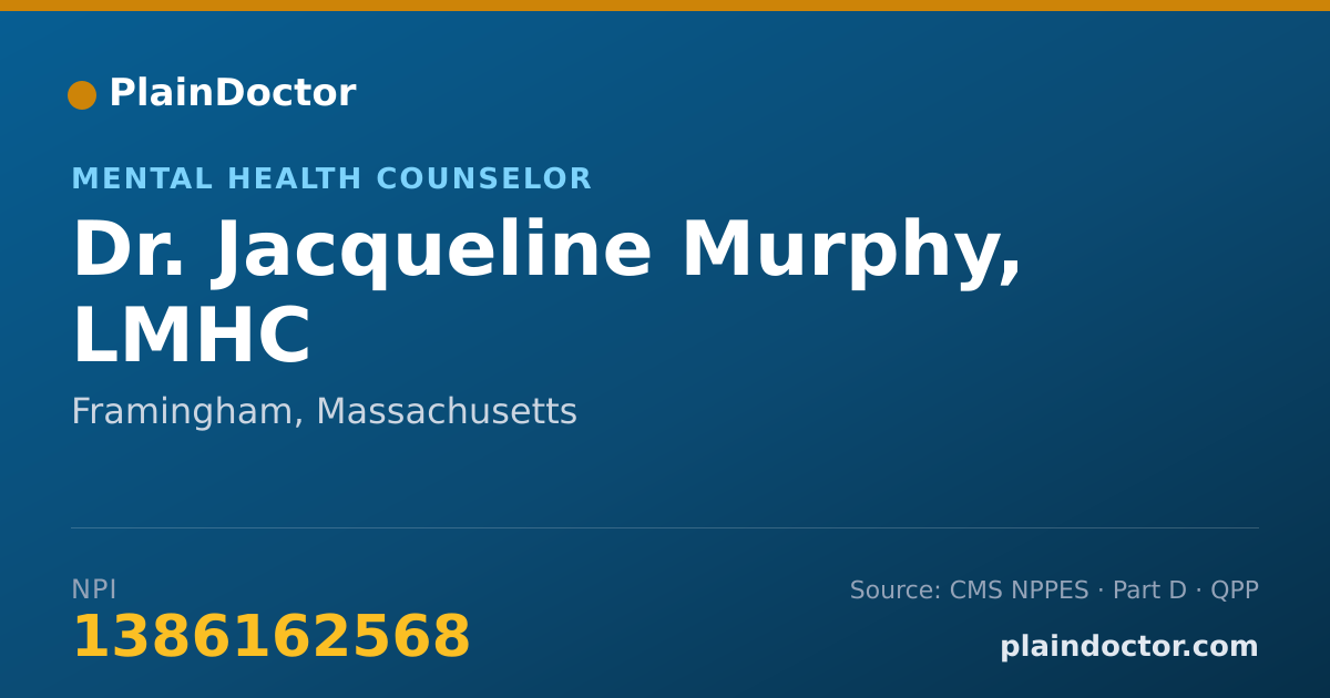 Shareable card for Jacqueline Murphy, LMHC - Mental Health Counselor, Framingham, MA