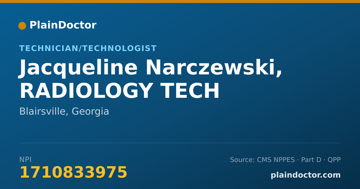 Shareable card for Jacqueline Narczewski, RADIOLOGY TECH - Technician/Technologist, Blairsville, GA