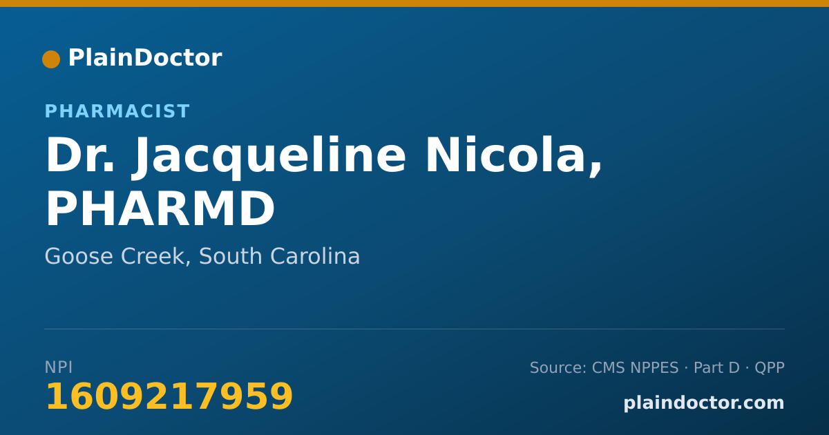 Shareable card for Jacqueline Nicola, PHARMD - Pharmacist, Goose Creek, SC