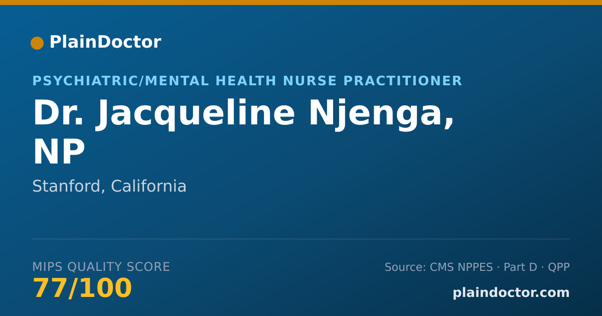 Shareable card for Jacqueline Njenga, NP - Psychiatric/Mental Health Nurse Practitioner, Stanford, CA