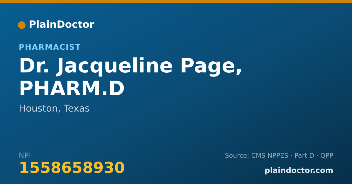 Shareable card for Jacqueline Page, PHARM.D - Pharmacist, Houston, TX