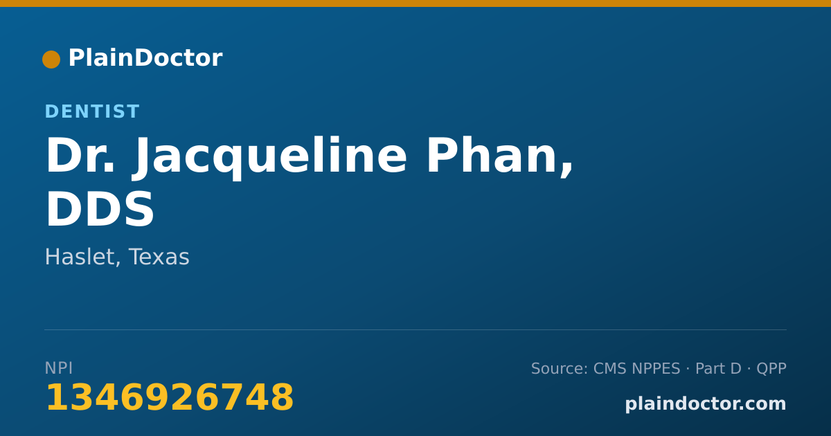 Shareable card for Jacqueline Phan, DDS - Dentist, Haslet, TX