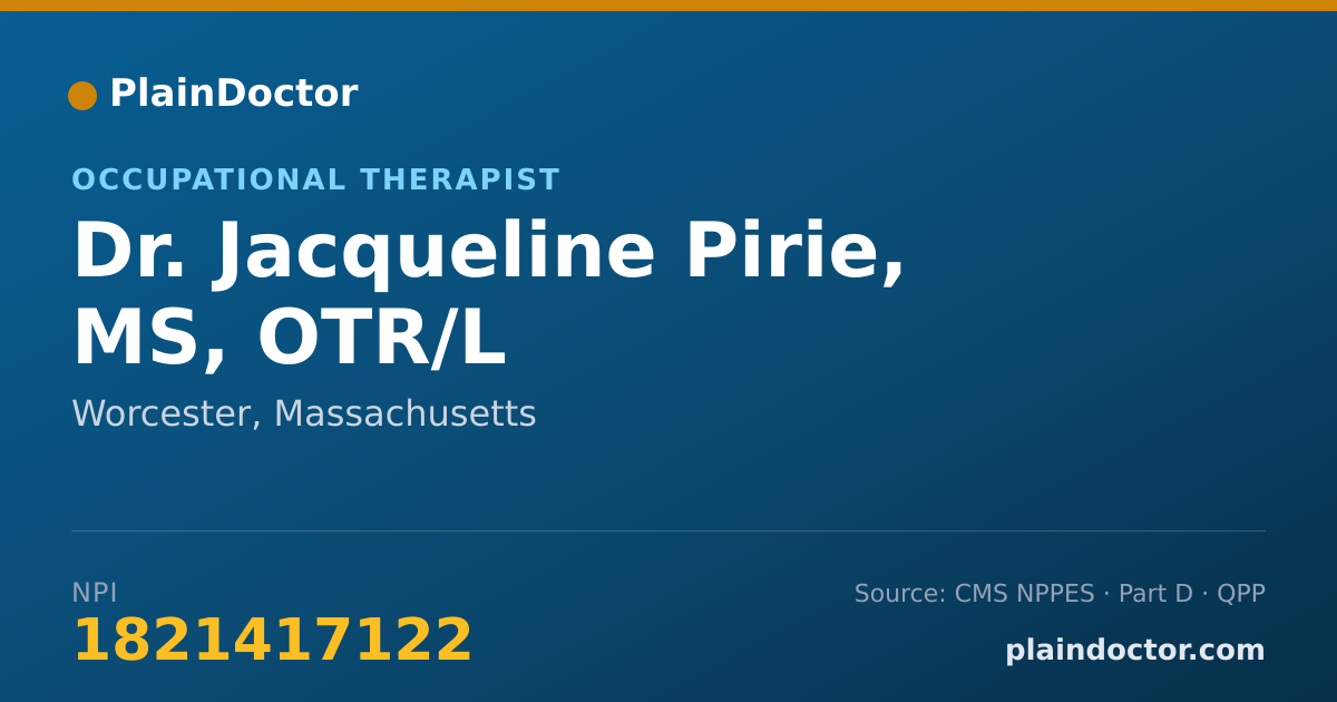 Shareable card for Jacqueline Pirie, MS, OTR/L - Occupational Therapist, Worcester, MA