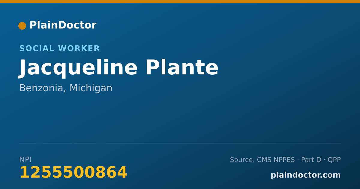Shareable card for Jacqueline Plante - Social Worker, Benzonia, MI