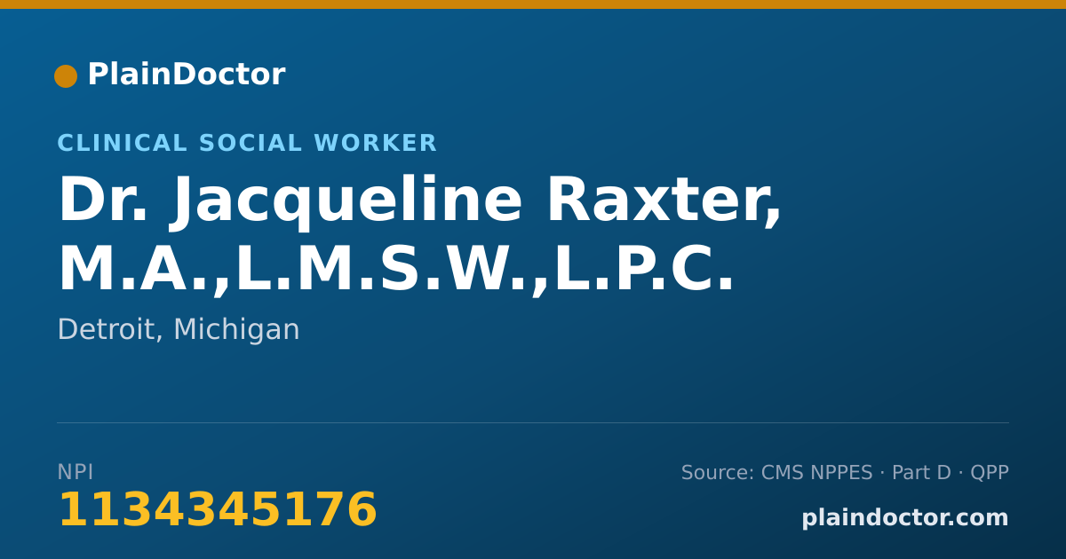 Shareable card for Jacqueline Raxter, M.A.,L.M.S.W.,L.P.C. - Clinical Social Worker, Detroit, MI