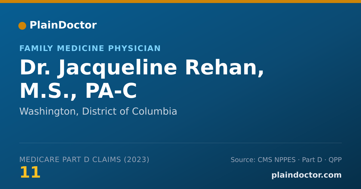Shareable card for Jacqueline Rehan, M.S., PA-C - Family Medicine Physician, Washington, DC