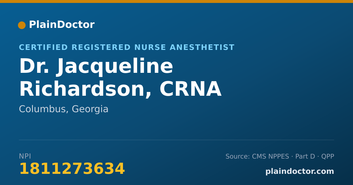 Shareable card for Jacqueline Richardson, CRNA - Certified Registered Nurse Anesthetist, Columbus, GA