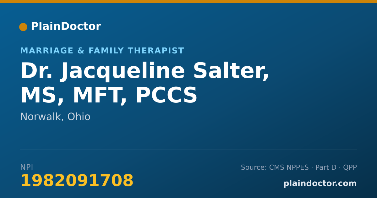 Shareable card for Jacqueline Salter, MS, MFT, PCCS - Marriage & Family Therapist, Norwalk, OH