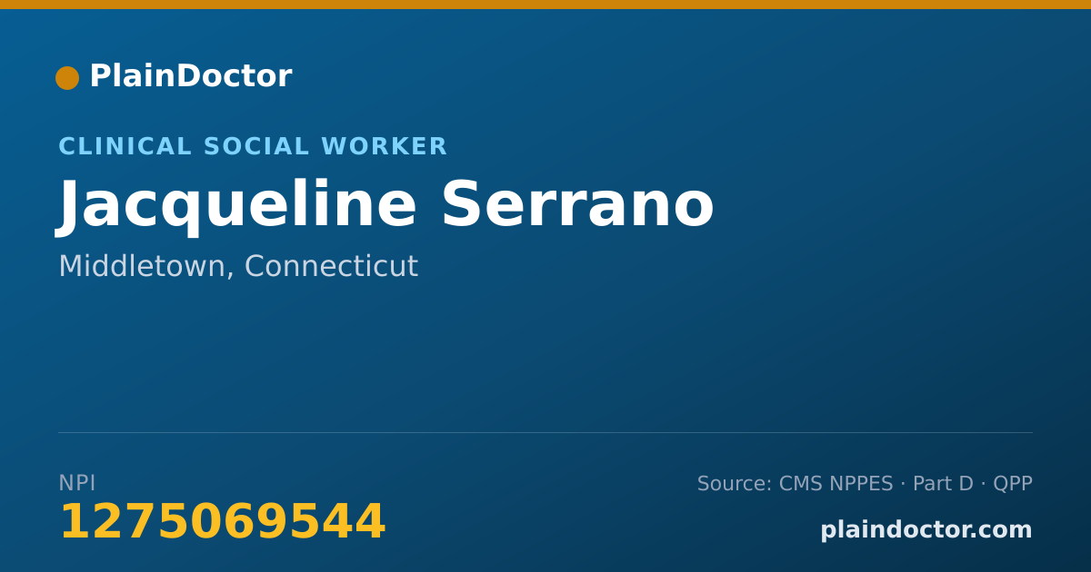 Shareable card for Jacqueline Serrano - Clinical Social Worker, Middletown, CT