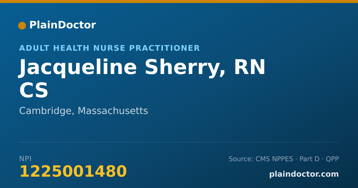 Shareable card for Jacqueline Sherry, RN CS - Adult Health Nurse Practitioner, Cambridge, MA