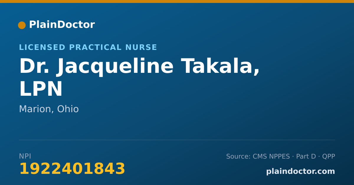 Shareable card for Jacqueline Takala, LPN - Licensed Practical Nurse, Marion, OH