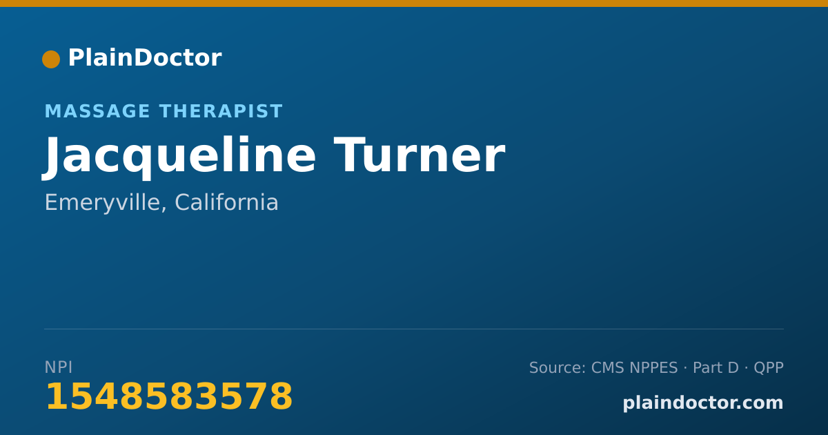 Shareable card for Jacqueline Turner - Massage Therapist, Emeryville, CA
