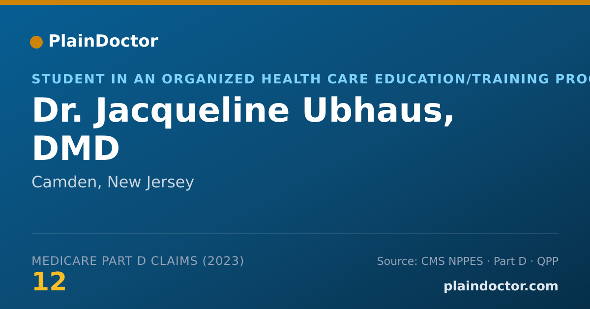 Shareable card for Jacqueline Ubhaus, DMD - Student in an Organized Health Care Education/Training Program, Camden, NJ