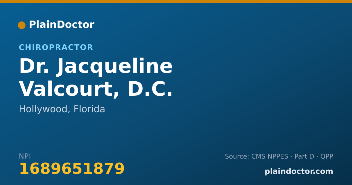 Shareable card for Jacqueline Valcourt, D.C. - Chiropractor, Hollywood, FL