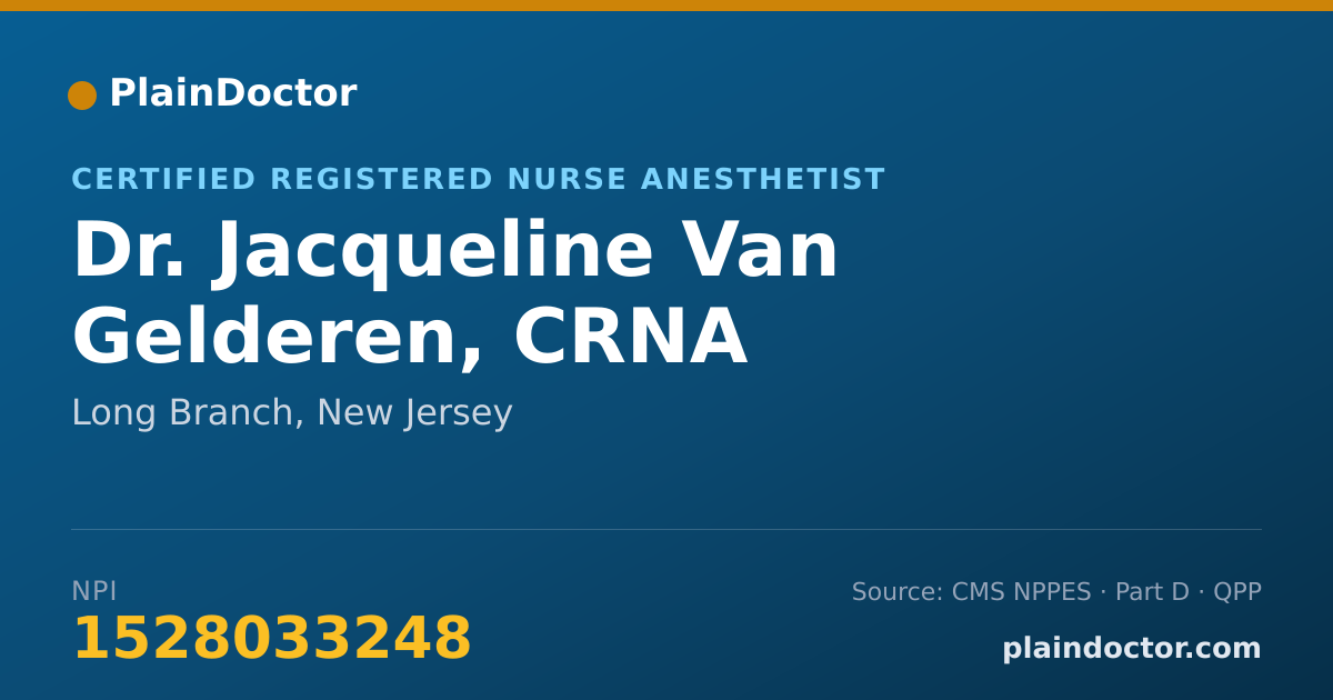 Shareable card for Jacqueline Van Gelderen, CRNA - Certified Registered Nurse Anesthetist, Long Branch, NJ