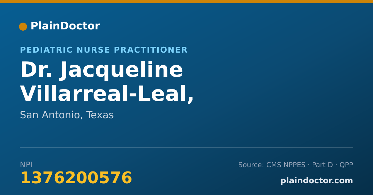 Shareable card for Jacqueline Villarreal-Leal, APRN-CNP - Pediatric Nurse Practitioner, San Antonio, TX