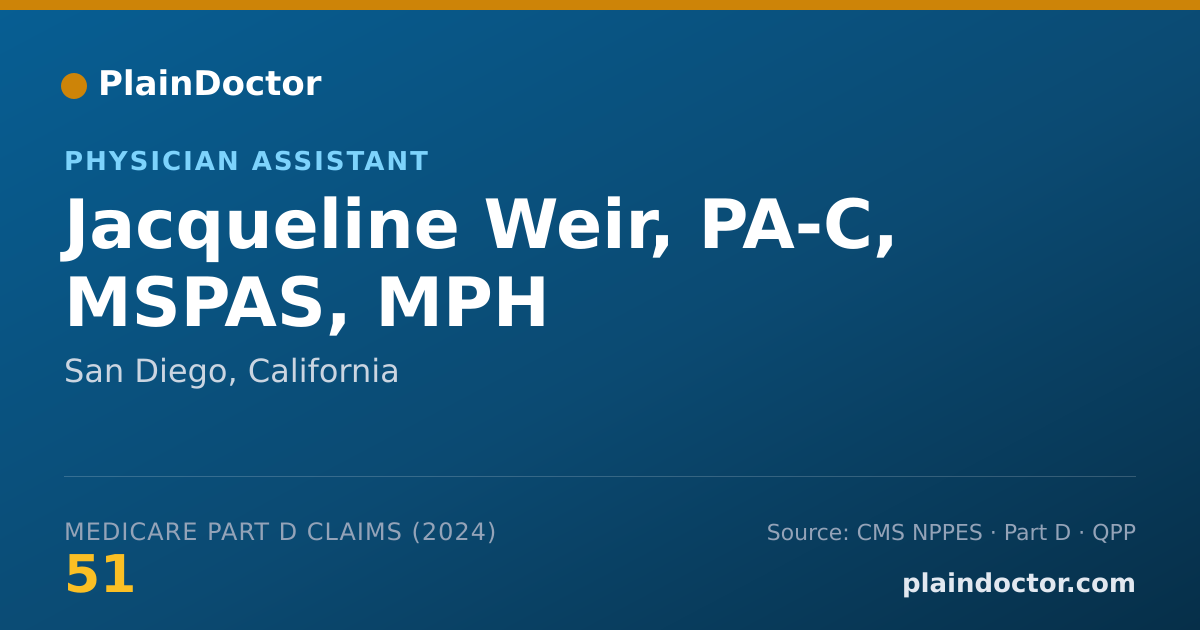 Shareable card for Jacqueline Weir, PA-C, MSPAS, MPH - Physician Assistant, San Diego, CA
