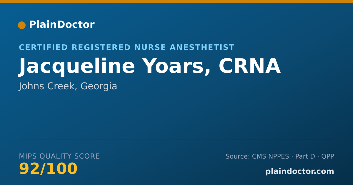 Shareable card for Jacqueline Yoars, CRNA - Certified Registered Nurse Anesthetist, Johns Creek, GA