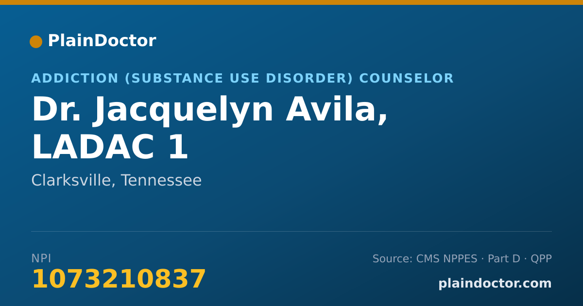 Shareable card for Jacquelyn Avila, LADAC 1 - Addiction (Substance Use Disorder) Counselor, Clarksville, TN