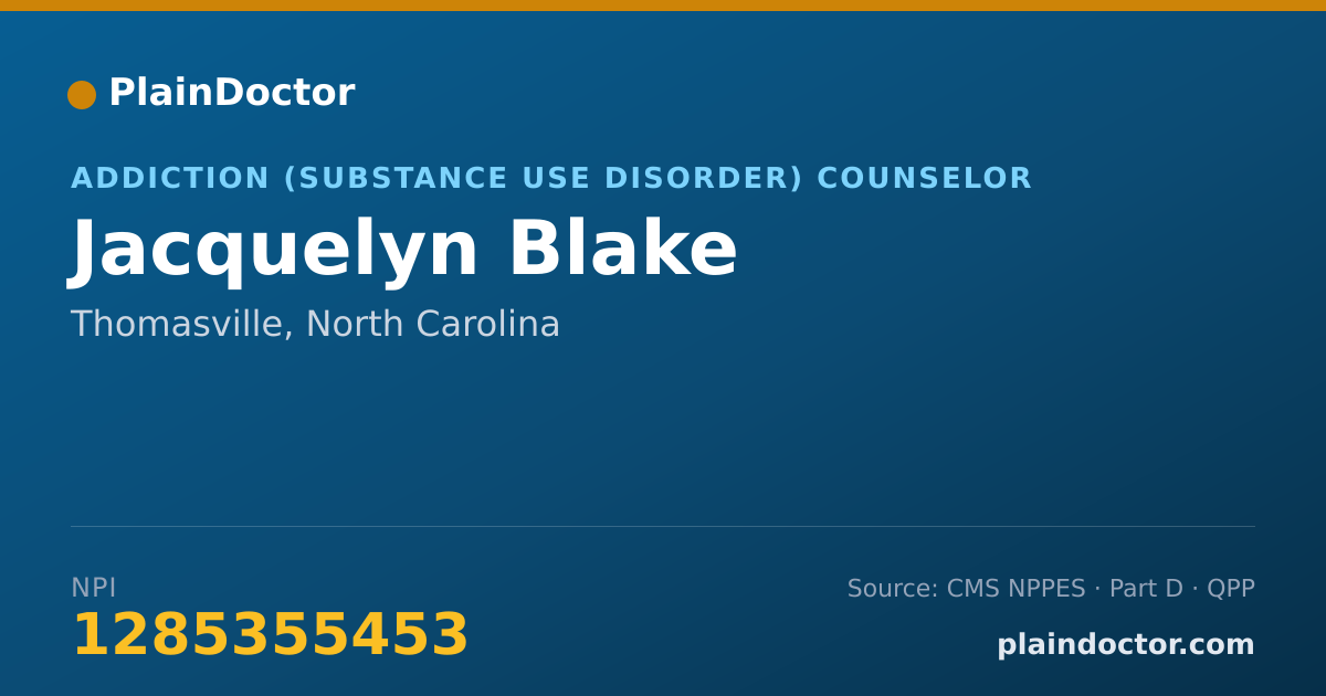 Shareable card for Jacquelyn Blake - Addiction (Substance Use Disorder) Counselor, Thomasville, NC