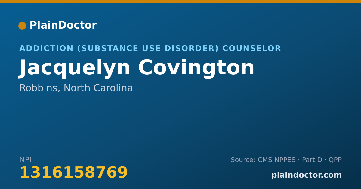 Shareable card for Jacquelyn Covington - Addiction (Substance Use Disorder) Counselor, Robbins, NC