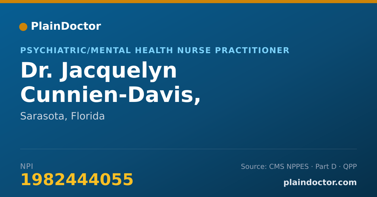 Shareable card for Jacquelyn Cunnien-Davis, PMHNP-BC - Psychiatric/Mental Health Nurse Practitioner, Sarasota, FL
