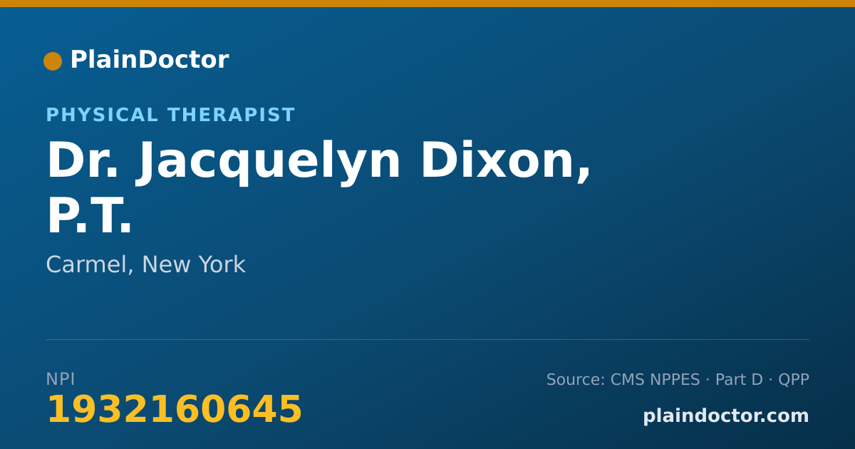 Shareable card for Jacquelyn Dixon, P.T. - Physical Therapist, Carmel, NY