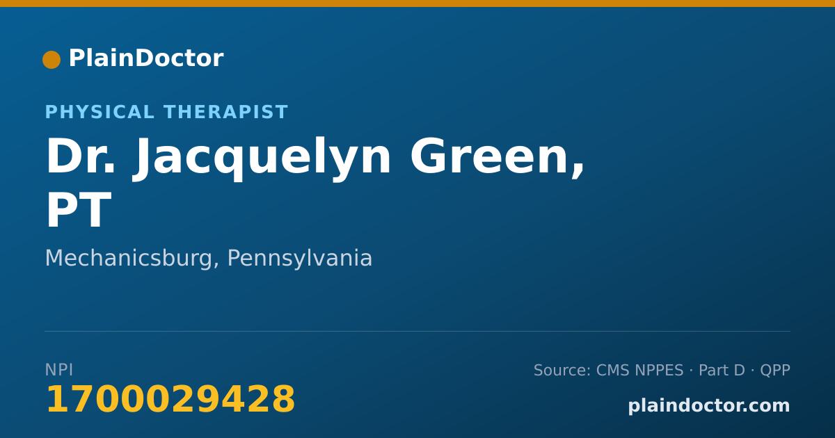 Shareable card for Jacquelyn Green, PT - Physical Therapist, Mechanicsburg, PA