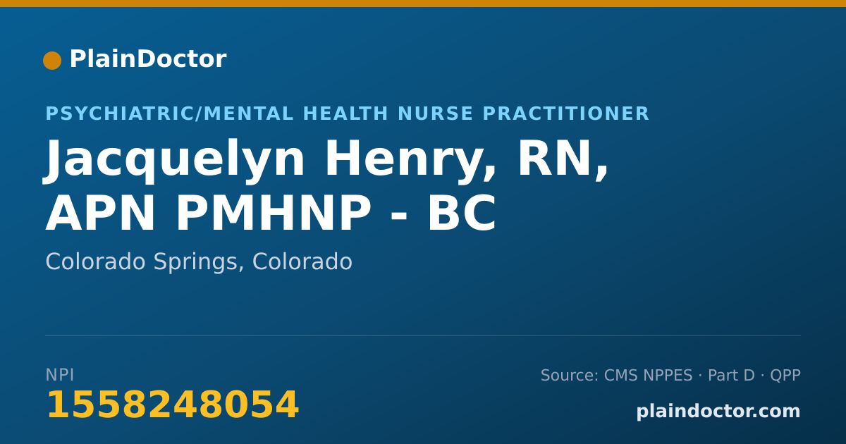 Shareable card for Jacquelyn Henry, RN, APN PMHNP - BC - Psychiatric/Mental Health Nurse Practitioner, Colorado Springs, CO