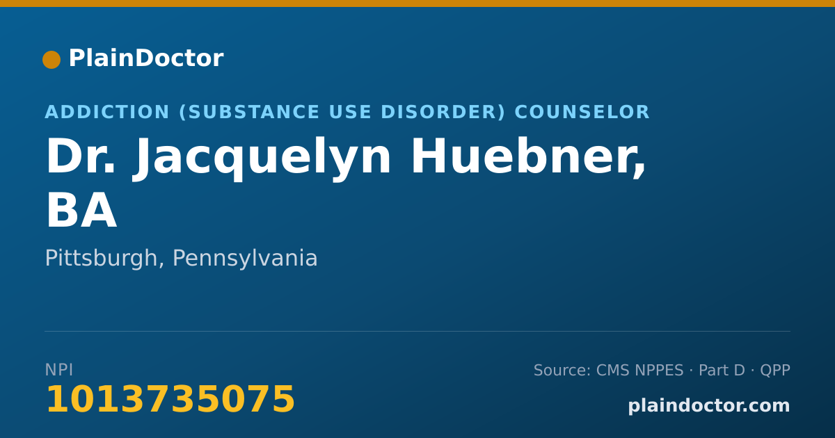 Shareable card for Jacquelyn Huebner, BA - Addiction (Substance Use Disorder) Counselor, Pittsburgh, PA