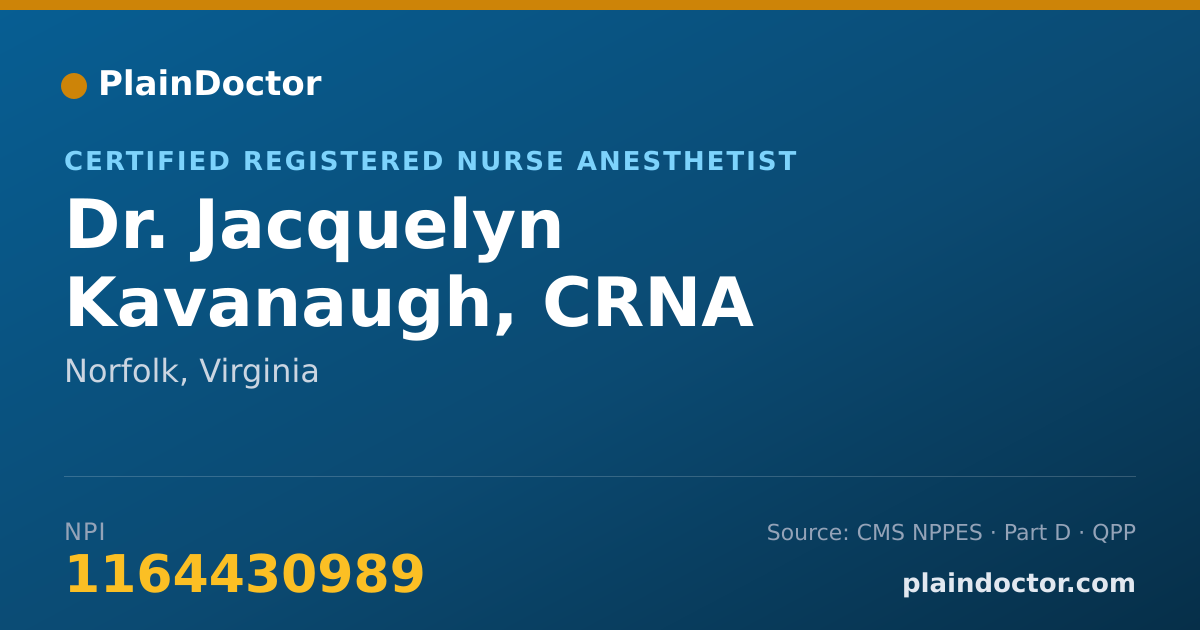 Shareable card for Jacquelyn Kavanaugh, CRNA - Certified Registered Nurse Anesthetist, Norfolk, VA