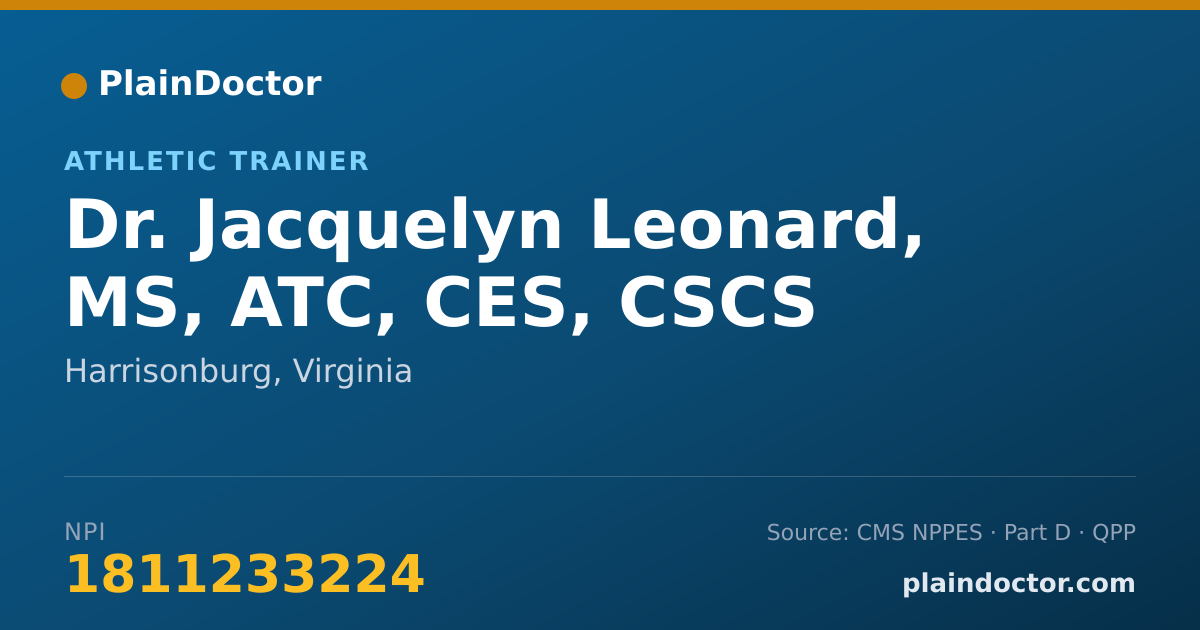 Shareable card for Jacquelyn Leonard, MS, ATC, CES, CSCS - Athletic Trainer, Harrisonburg, VA