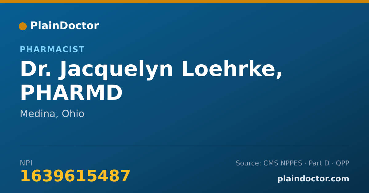 Shareable card for Jacquelyn Loehrke, PHARMD - Pharmacist, Medina, OH