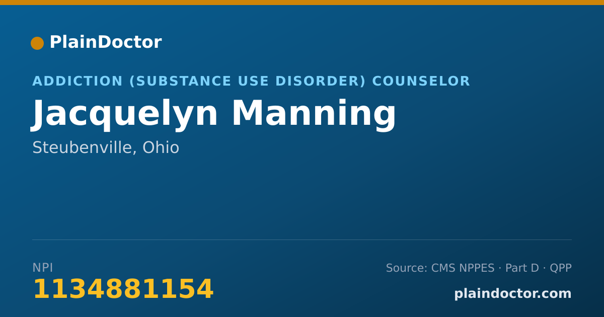 Shareable card for Jacquelyn Manning - Addiction (Substance Use Disorder) Counselor, Steubenville, OH