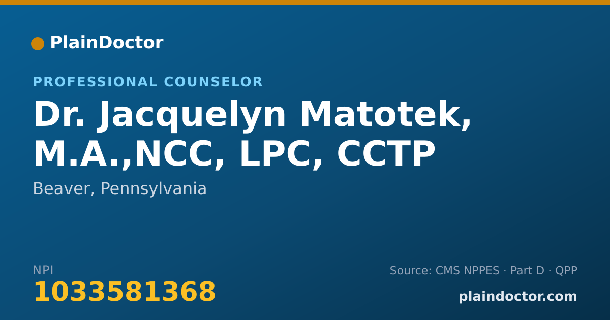 Shareable card for Jacquelyn Matotek, M.A.,NCC, LPC, CCTP - Professional Counselor, Beaver, PA