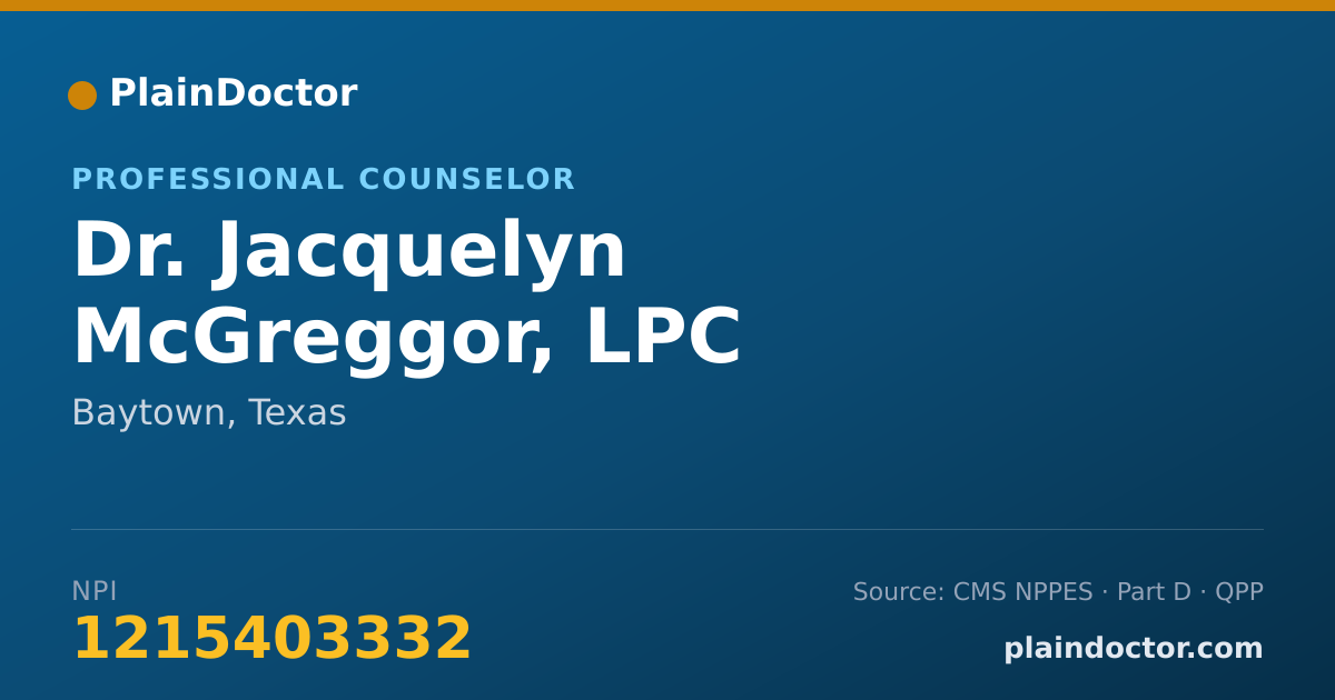 Shareable card for Jacquelyn McGreggor, LPC - Professional Counselor, Baytown, TX