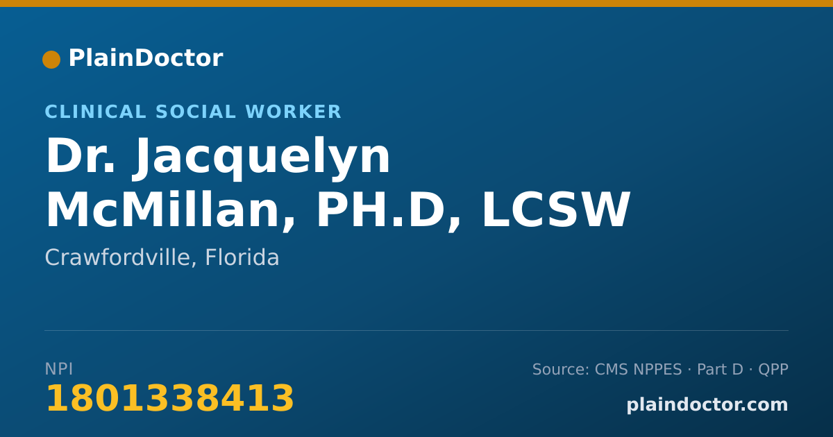 Shareable card for Jacquelyn McMillan, PH.D, LCSW - Clinical Social Worker, Crawfordville, FL