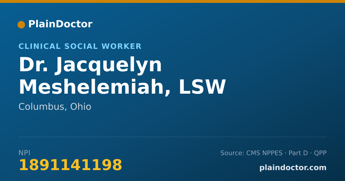Shareable card for Jacquelyn Meshelemiah, LSW - Clinical Social Worker, Columbus, OH